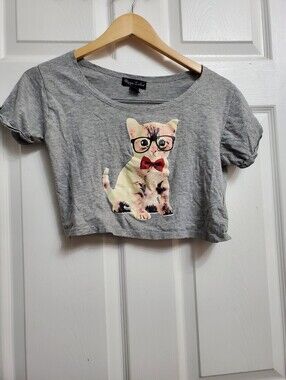 River Island Nerdy Cat Crop Top - SIZE M